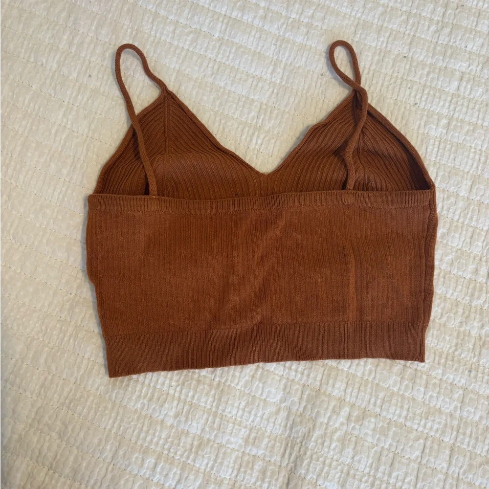 Rust Ribbed Knit Crop Top - Picture 2 of 3